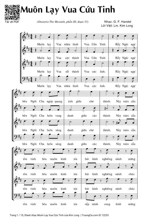 Sheet nhạc PDF bài Muôn Lạy Vua Cứu Tinh