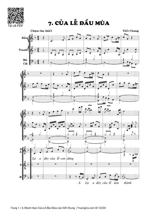 Sheet nhạc PDF bài Của Lễ đầu Mùa