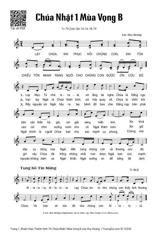 Sheet nhạc PDF bài Thánh Vịnh 79, Chúa Nhật I Mùa Vọng B
