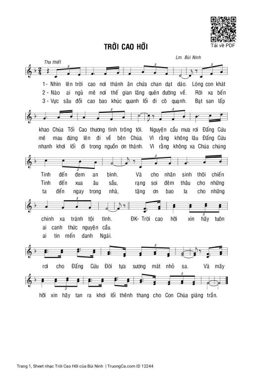 Sheet nhạc PDF bài Trời Cao Hỡi