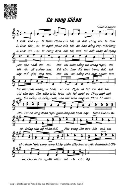 Sheet nhạc PDF bài Ca Vang Giêsu - Thái Nguyên