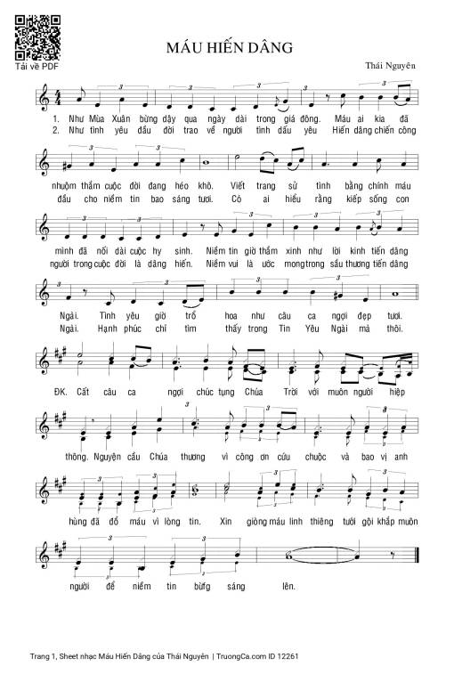 Sheet nhạc PDF bài Máu Hiến Dâng