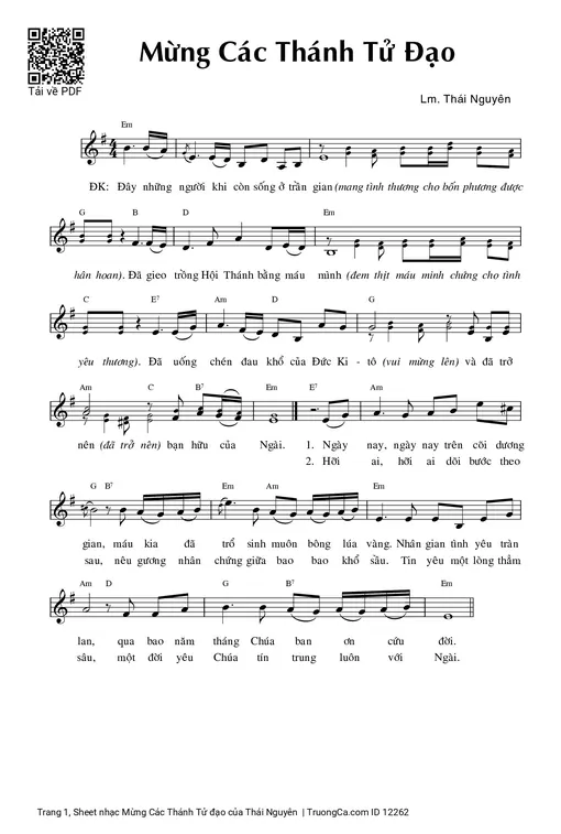 Sheet nhạc PDF bài Mừng Các Thánh Tử đạo