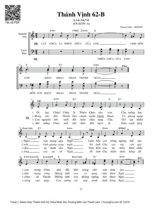 Sheet nhạc PDF bài Thánh Vịnh 62, Chúa Nhật 32a Thường Niên