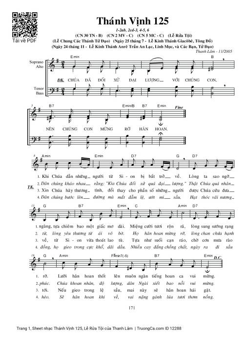Sheet nhạc PDF bài Thánh Vịnh 125, Lễ Rửa Tội