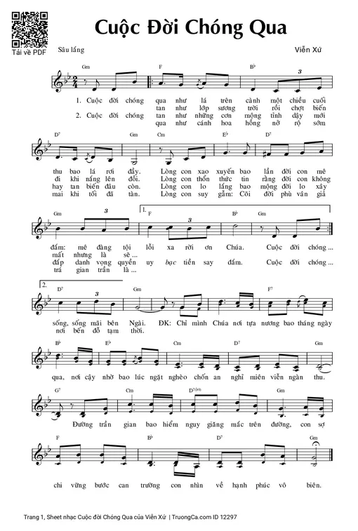 Sheet nhạc PDF bài Cuộc đời Chóng Qua