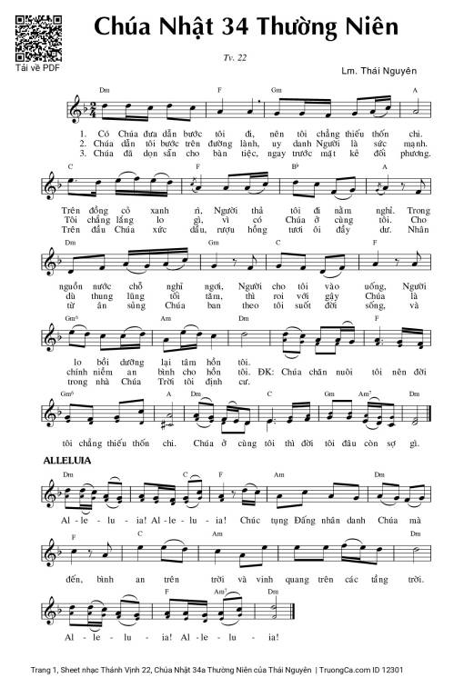 Sheet nhạc PDF bài Thánh Vịnh 22, Chúa Nhật 34a Thường Niên