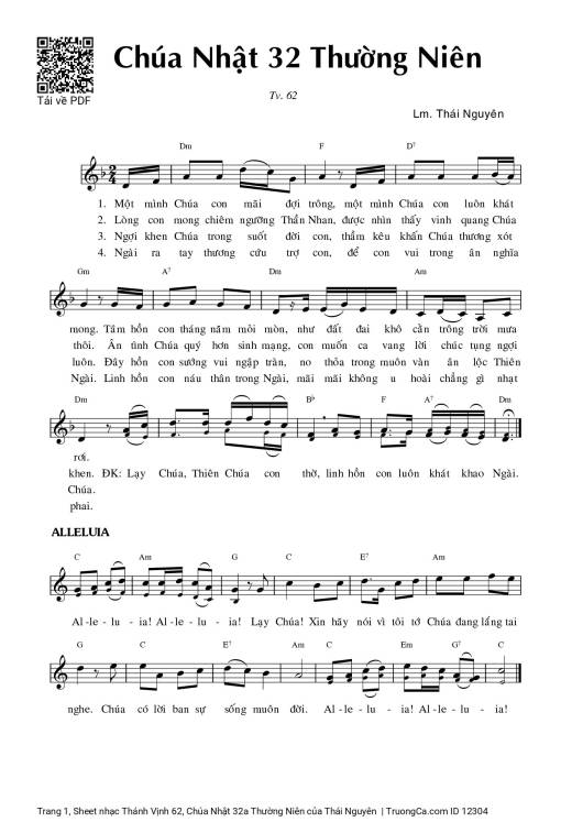Sheet nhạc PDF bài Thánh Vịnh 62, Chúa Nhật 32a Thường Niên