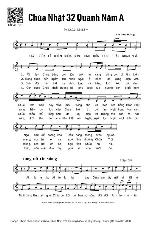 Sheet nhạc PDF bài Thánh Vịnh 62, Chúa Nhật 32a Thường Niên