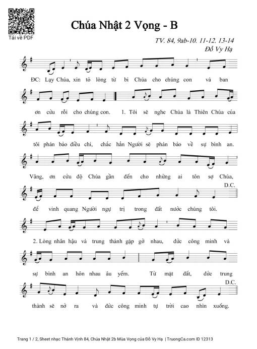 Sheet nhạc PDF bài Thánh Vịnh 84, Chúa Nhật 2b Mùa Vọng