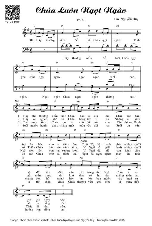 Thánh Vịnh 33, Chúa Luôn Ngọt Ngào