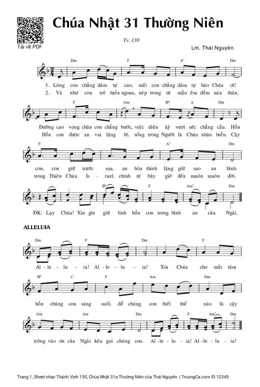 Sheet nhạc PDF bài Thánh Vịnh 130, Chúa Nhật 31a Thường Niên