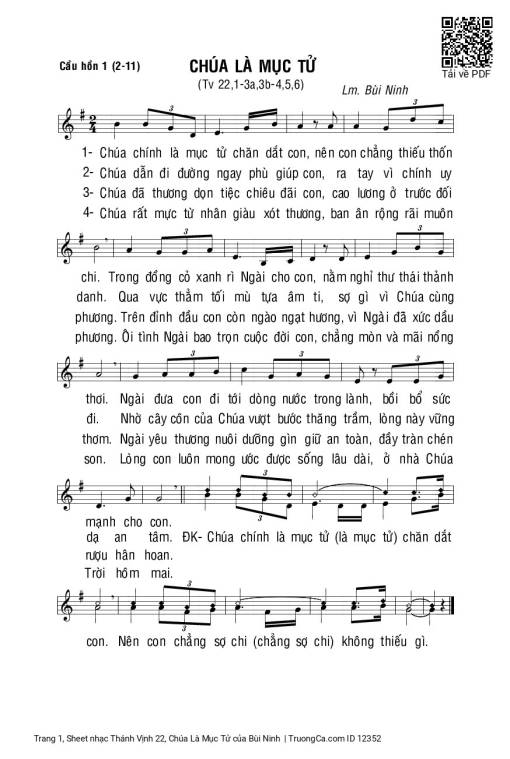 Sheet nhạc PDF bài Thánh Vịnh 22, Chúa Là Mục Tử