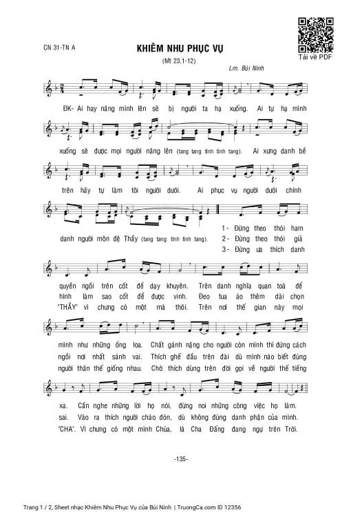 Sheet nhạc PDF bài Khiêm Nhu Phục Vụ