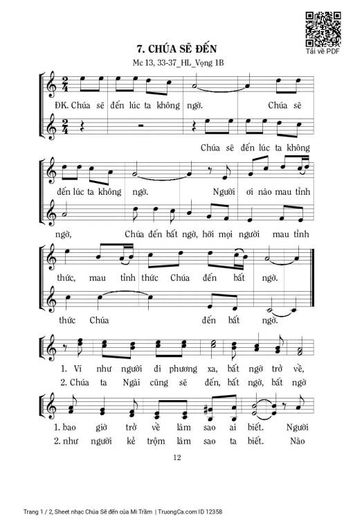 Sheet nhạc PDF bài Chúa Sẽ đến
