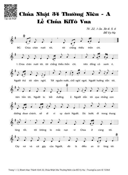 Sheet nhạc PDF bài Thánh Vịnh 22, Chúa Nhật 34a Thường Niên