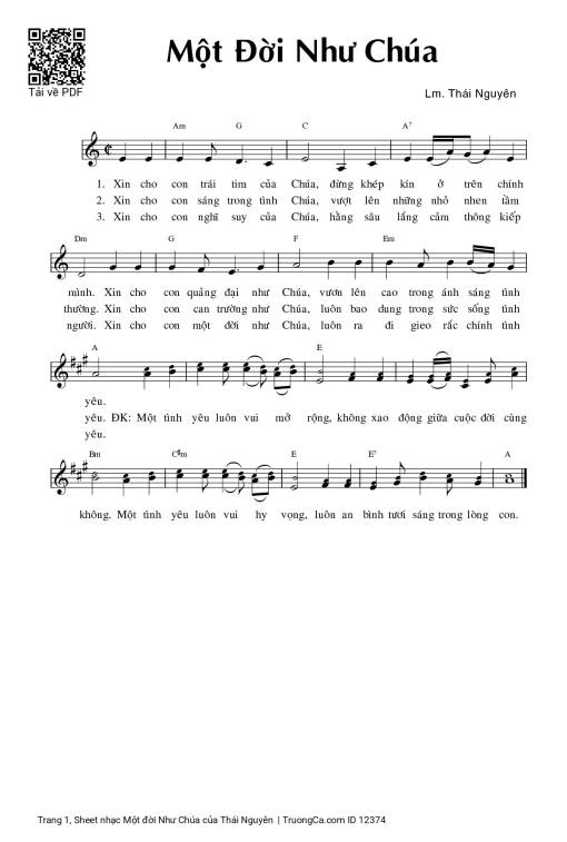 Sheet nhạc PDF bài Một đời Như Chúa