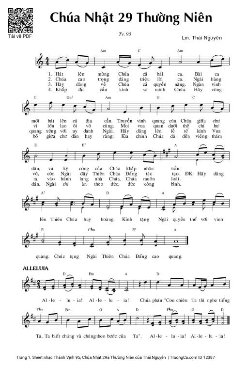 Sheet nhạc PDF bài Thánh Vịnh 95, Chúa Nhật 29a Thường Niên