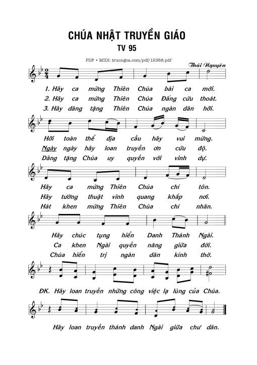 Sheet nhạc PDF bài Thánh Vịnh 95, Lễ Khánh Nhật Truyền Giáo