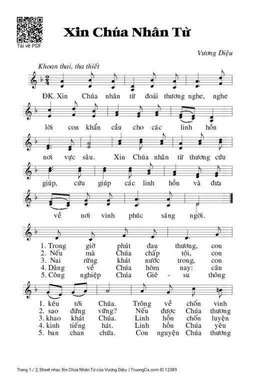 Sheet nhạc PDF bài Xin Chúa Nhân Từ