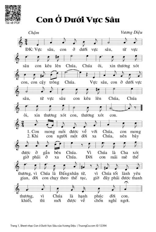 Sheet nhạc PDF bài Con ở Dưới Vực Sâu