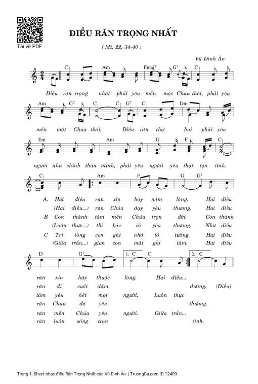 Sheet nhạc PDF bài điều Răn Trọng Nhất