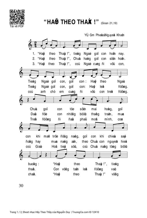 Sheet nhạc PDF bài Hãy Theo Thầy