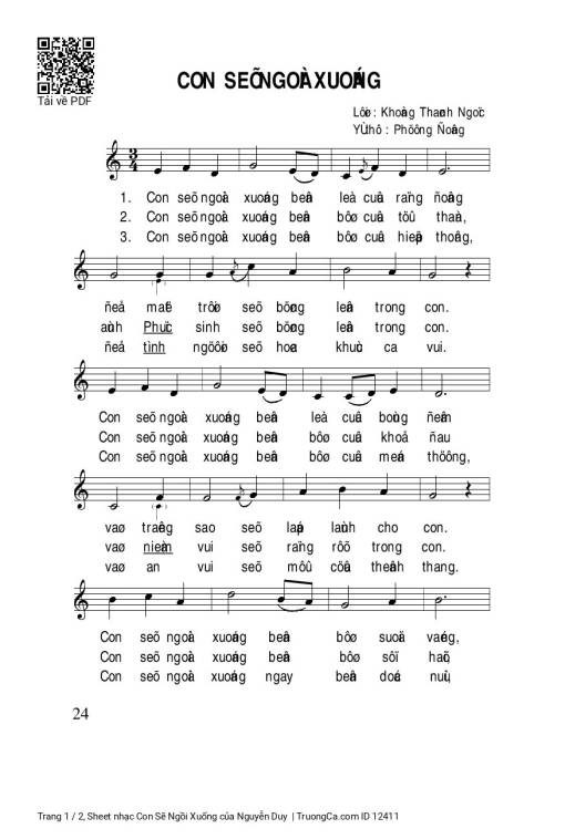 Sheet nhạc PDF bài Con Sẽ Ngồi Xuống