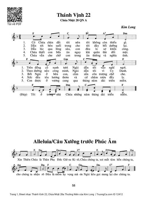 Sheet nhạc PDF bài Thánh Vịnh 22, Chúa Nhật 28a Thường Niên