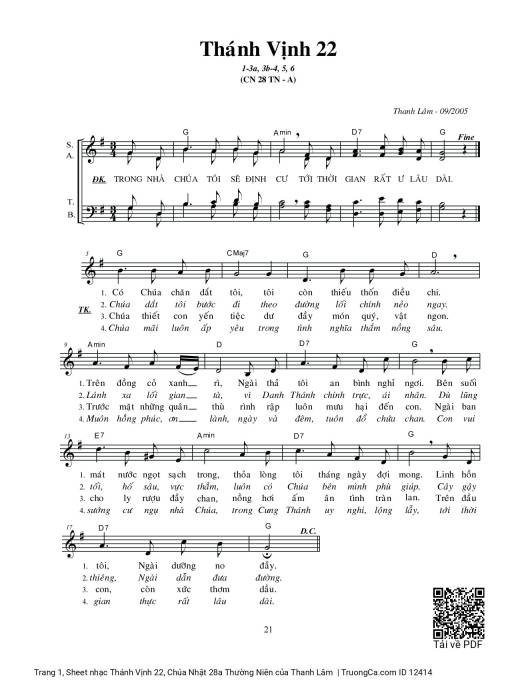 Thánh Vịnh 22, Chúa Nhật 28a Thường Niên