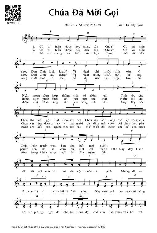 Sheet nhạc PDF bài Chúa đã Mời Gọi