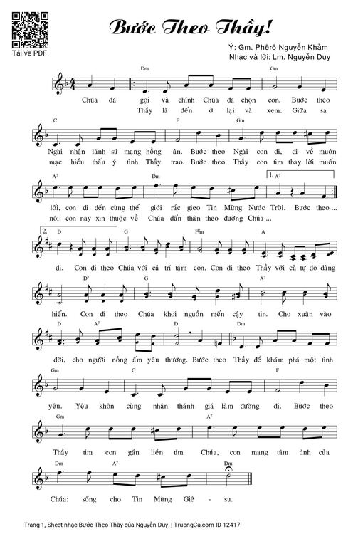 Sheet nhạc PDF bài Bước Theo Thầy
