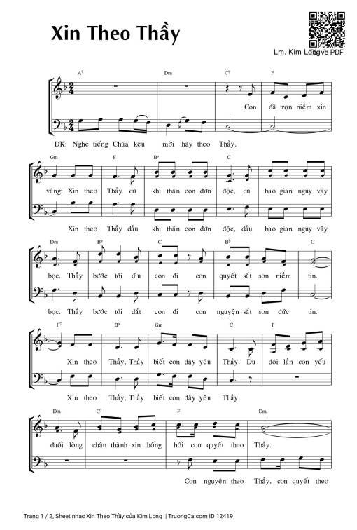 Sheet nhạc PDF bài Xin Theo Thầy