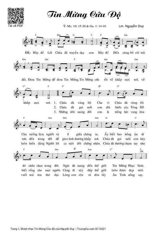 Sheet nhạc PDF bài Tin Mừng Cứu độ