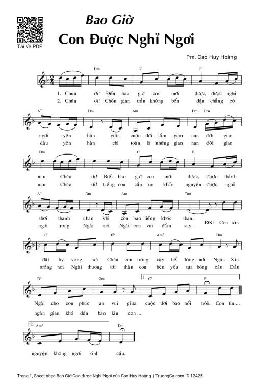 Sheet nhạc PDF bài Bao Giờ Con được Nghỉ Ngơi
