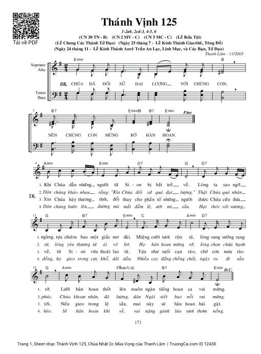 Thánh Vịnh 125, Chúa Nhật 2c Mùa Vọng