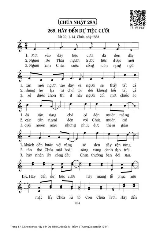 Sheet nhạc PDF bài Hãy đến Dự Tiệc Cưới