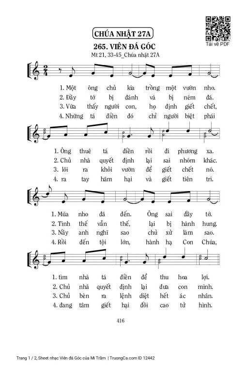 Sheet nhạc PDF bài Viên đá Góc