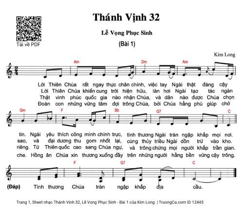 Sheet nhạc PDF bài Thánh Vịnh 32, Lễ Vọng Phục Sinh - Bài 1