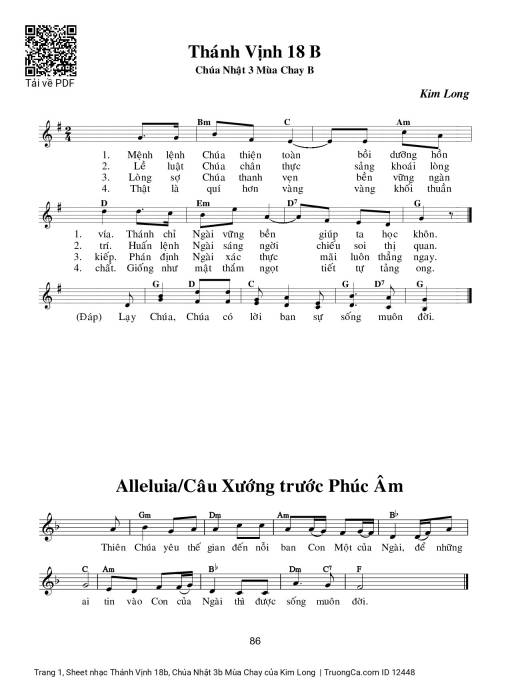 Sheet nhạc PDF bài Thánh Vịnh 18b, Chúa Nhật 3b Mùa Chay
