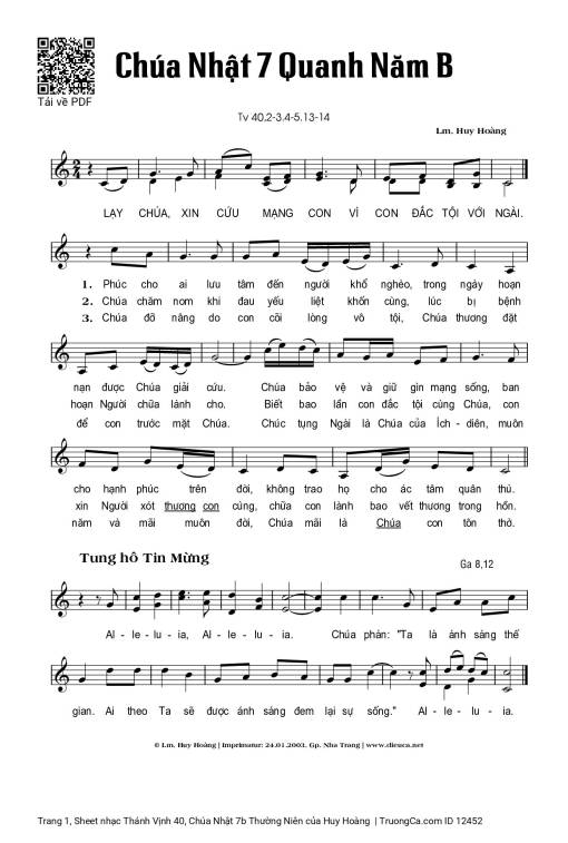 Sheet nhạc PDF bài Thánh Vịnh 40, Chúa Nhật 7b Thường Niên
