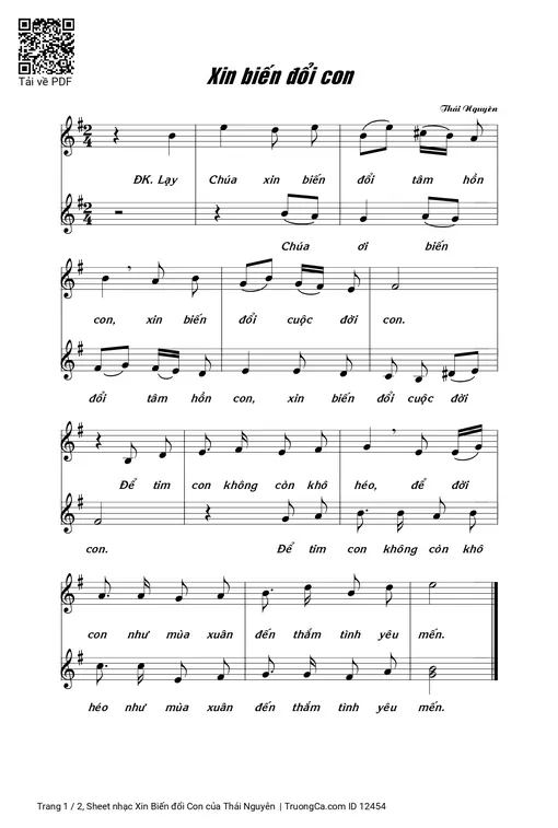 Sheet nhạc PDF bài Xin Biến đổi Con