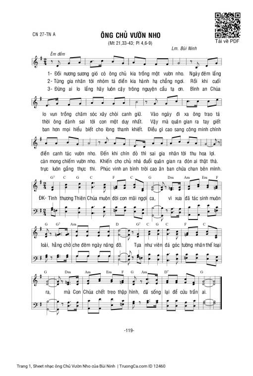 Sheet nhạc PDF bài ông Chủ Vườn Nho