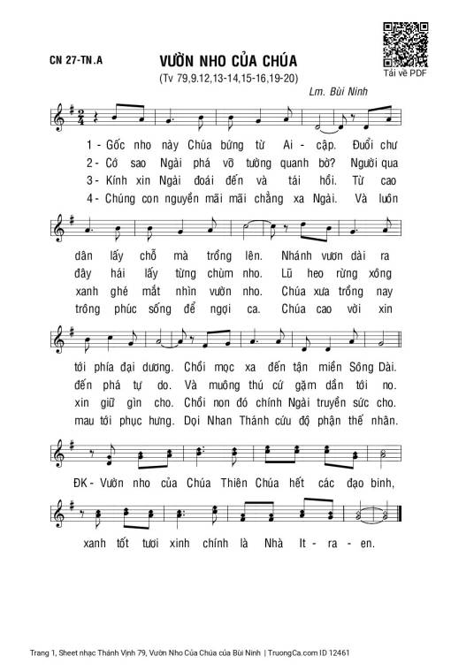 Sheet nhạc PDF bài Thánh Vịnh 79, Vườn Nho Của Chúa