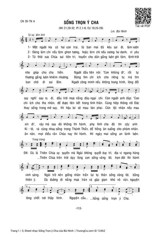 Sheet nhạc PDF bài Sống Trọn ý Cha