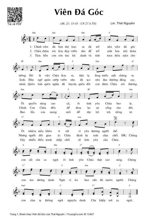 Sheet nhạc PDF bài Viên đá Góc