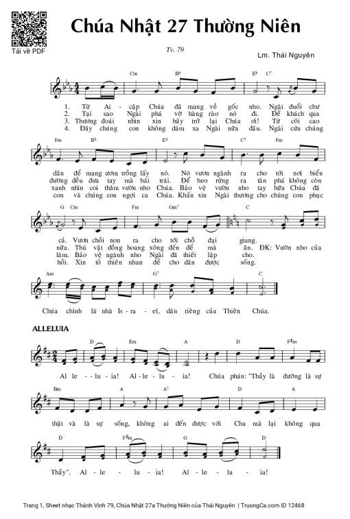 Sheet nhạc PDF bài Thánh Vịnh 79, Chúa Nhật 27a Thường Niên