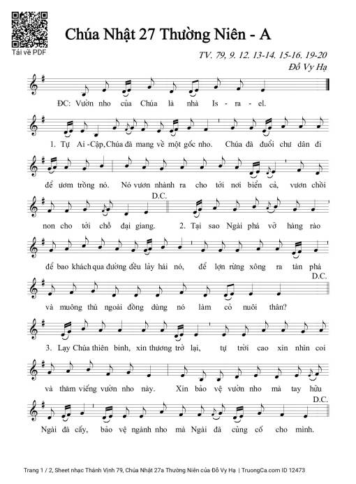 Sheet nhạc PDF bài Thánh Vịnh 79, Chúa Nhật 27a Thường Niên
