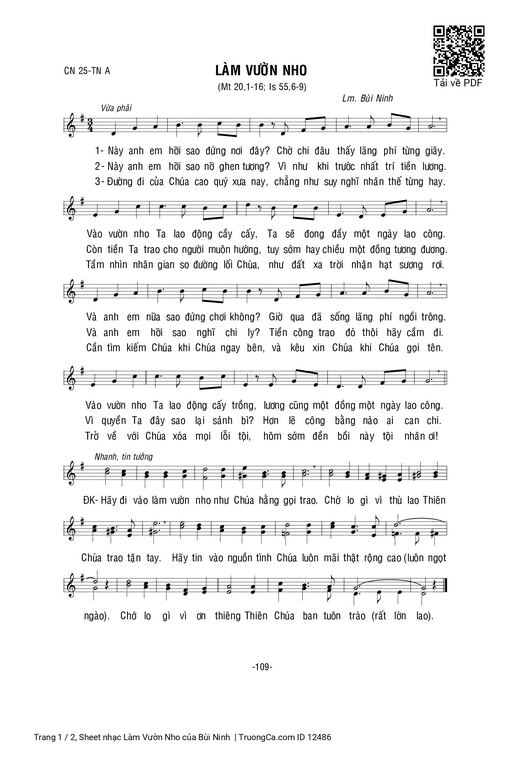 Sheet nhạc PDF bài Làm Vườn Nho