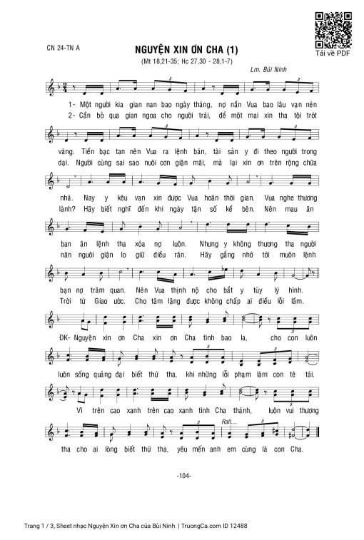 Sheet nhạc PDF bài Nguyện Xin ơn Cha